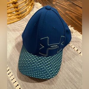 Under Armour Blue and Green Cap, youth size small/medium, fitted cap, sports.